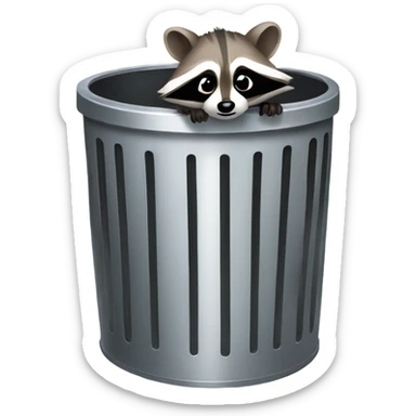Raccoon peeking out of a metal trash can sticker