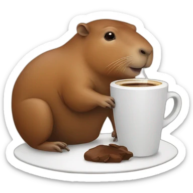 Capibara with cup of coffee sticker