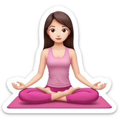 Brunette mid straught hair girl. Slim. Doing loto yoga pose on a Pink set and a Pink mat sticker