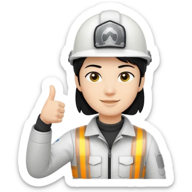 Una persona con pelo negro con casco blanco pulgar arriba sticker