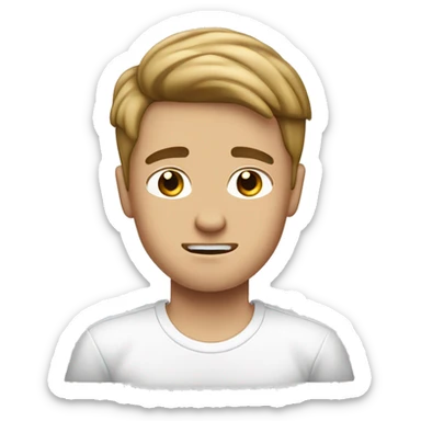 White boy with a brown curtains haircut in a white Nike shirt, he feels embarrassed as he has no travel plan in mind sticker