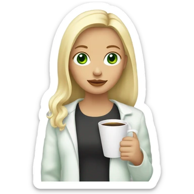 girl with green eyes blonde hair drinking coffee  sticker