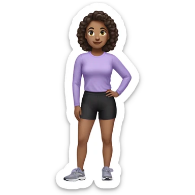 Brunette lady in lilac long sleeve shirt and black gym shorts sticker