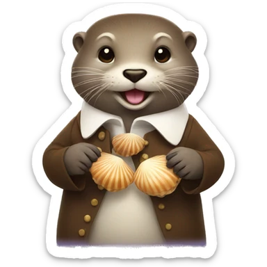 Wealthy Otter holding happy scallops  shells sticker