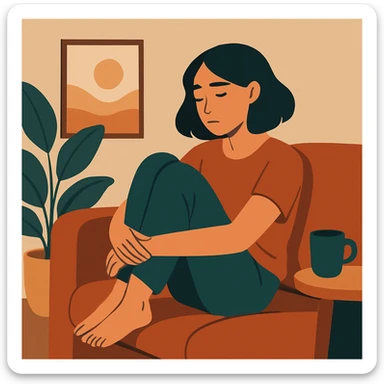 modern flat-toon style illustration of a woman relaxing alone with an introspective vibe sticker