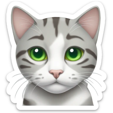 gray and white tabby cat with green eyes laying down sticker