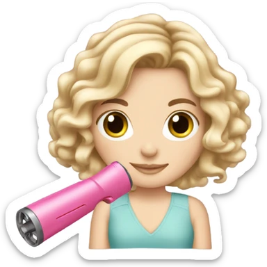 White girl using a pink iron curler  sticker