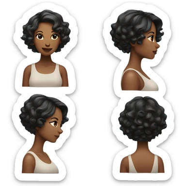 black woman with black curled short bob and a nice top sticker