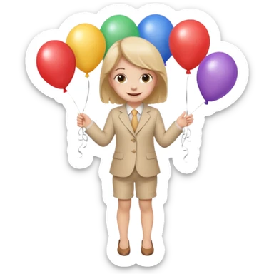 birthday small  girl in biege suit + baloons sticker