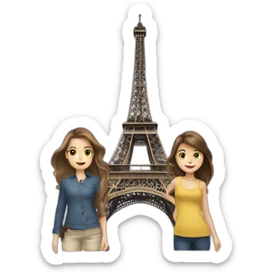 Eiffel Tower with three brunette white girls sticker