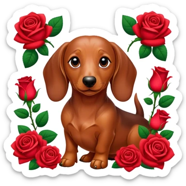 dachshund with roses  sticker