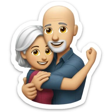 couple hug with warm smiles, white bald man, Mexican woman  sticker