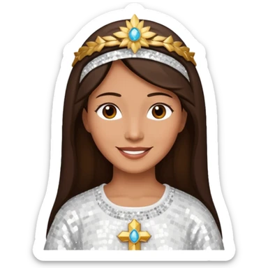 Mary, mother of Jesus from The Bible with dark brown hair, white sequin outfit sticker