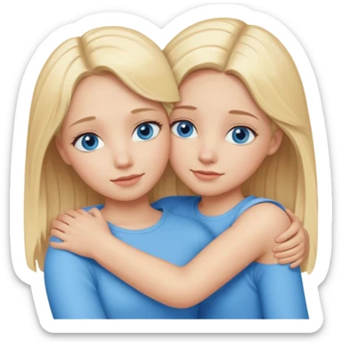 cinematic realistic two sisters with blonde hair and blue eyes hugging, close-up sticker