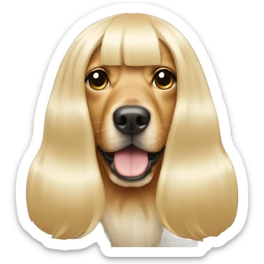 a dog wearing a long blonde wig sticker