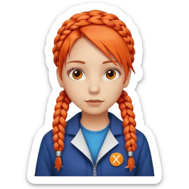 red orange braids hair girl, wear science jacket sticker