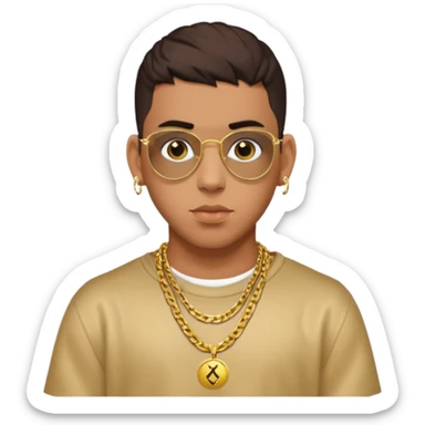 Bad Bunny, Latin Trap Singer with dark brown hair sticker