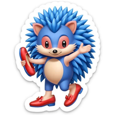 Blue hedgehog with red shoes and peach arms with large quills sticker