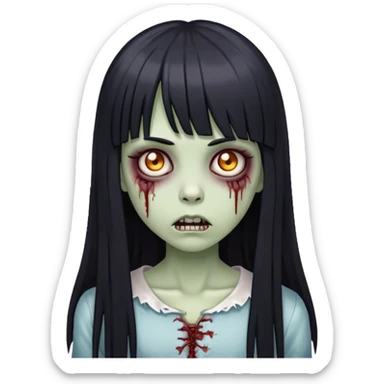 Garota zumbi com cabelos pretos lisos com franja (tipo esse dois emojis 🧛🏻‍♀️🧟‍♀️) sticker