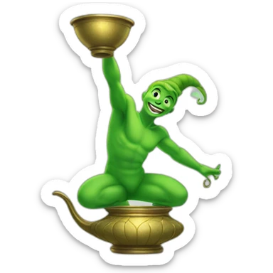 green genie coming out of a genie lamp sticker