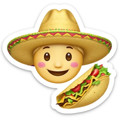 smile emoji with sombrero hat eating taco sticker
