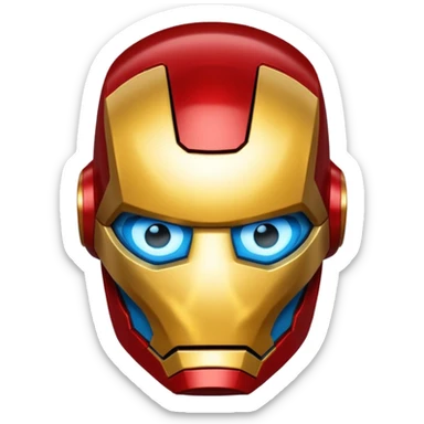 Iron Man helmet emoji, metallic red and gold, glowing blue eyes, simplified and bold, clean lines, expressive, popular emoji style sticker