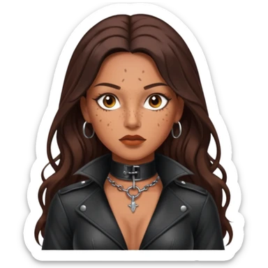 Tan skin with freckles, long dark hair, hazel eyes Dominatrix  sticker
