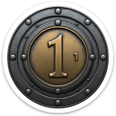 Minimal emoji, gothic metal coin made of black steel, engraved number 1 at the center, ancient industrial aesthetic, worn metal texture, no glow, no neon, flat emoji design, centered, transparent background sticker