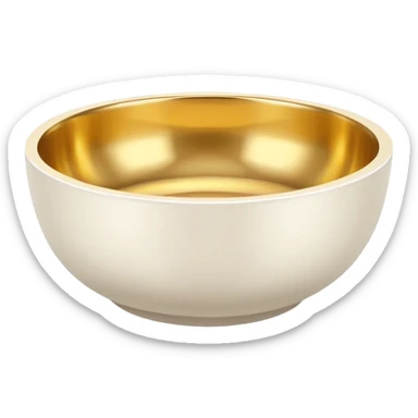 white bowl with simple flat gold color inside, no liquid, no gloss, simple, clear sticker
