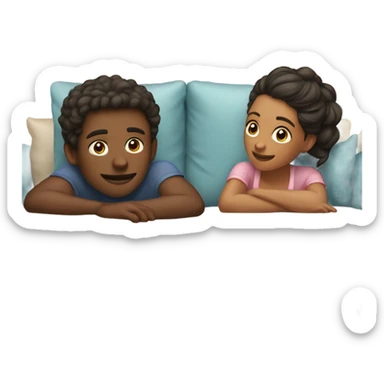 A boy and a girl in their 20s laying on a couch near each other  sticker