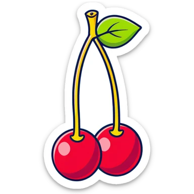 Two deep burgundy cherries connected by a green stem, rich dark red color sticker