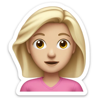 a blue eyed white dark blond hair girl wearing a pink shirt holding an iphone  sticker