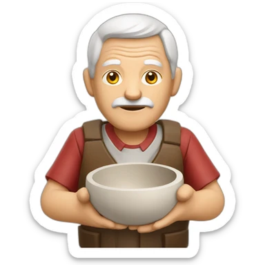 old man with latvian flag on his sholders trying to make a bowl from clay sticker