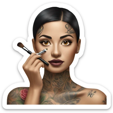 Hyper Realistic Beautiful lightly tattooed woman having make-up applied  sticker