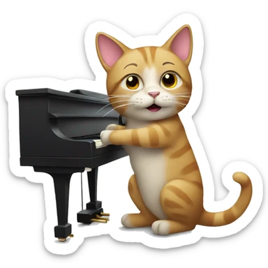 cat playing piano sticker