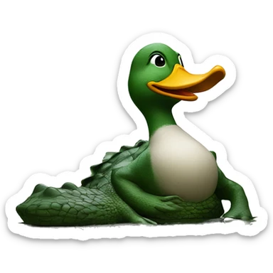 A duck on top of a alligator sticker