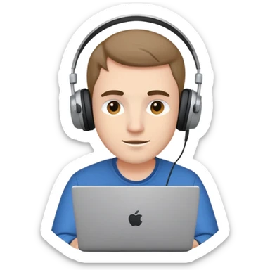 Man working on laptop Waring headphones put this image image inside a circ sticker