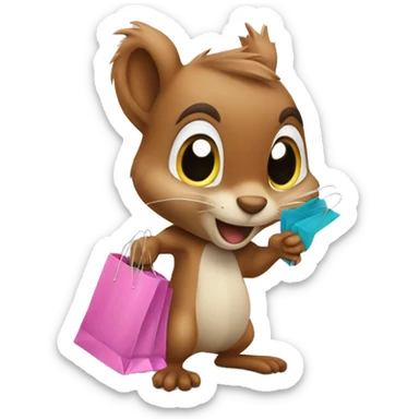 squirrel with shopping bags sticker