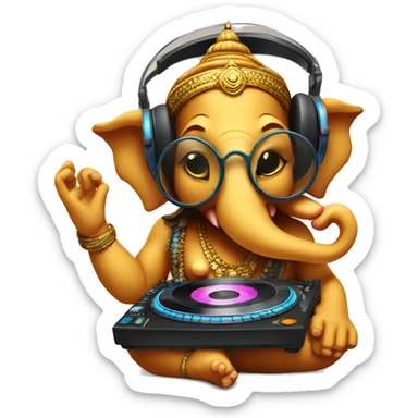 ganesha with goggles and playing DJ with music sticker