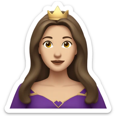 Caucasian long  brunette woman wearing formal royal purple robes and a crown. A burst of hearts are floating around her sticker