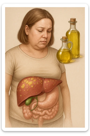 donna con fegato grasso immagine realistica e usa oli vegetali formando anche calcoli biliari sticker