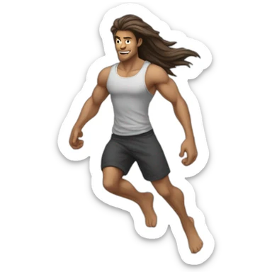 long hair parkour guy bare torso skinny thin sticker