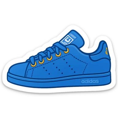 Add visible laces detail to the single blue adidas Stan Smith shoe in emoji style with no background. sticker
