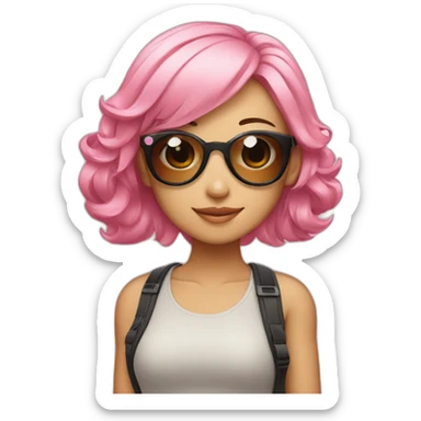 Taiwanese girl with pink hair and wearing sunglasses sticker