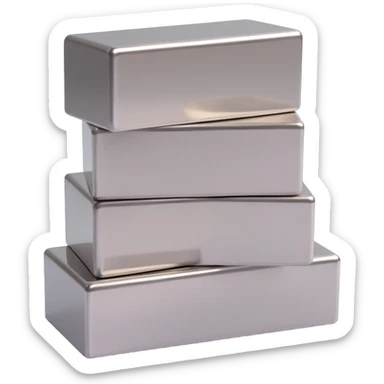 three long steel blocks, two on the bottom and one on top, 3D cartoon style, metallic shine, rectangular shape sticker