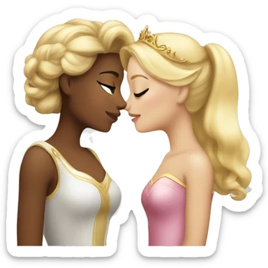2 women princesses couple blonde kiss sticker