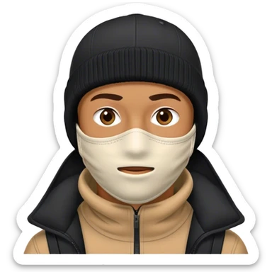 Guy wearing black cap and a ski mask sticker