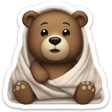 bear cozy in blanket sticker