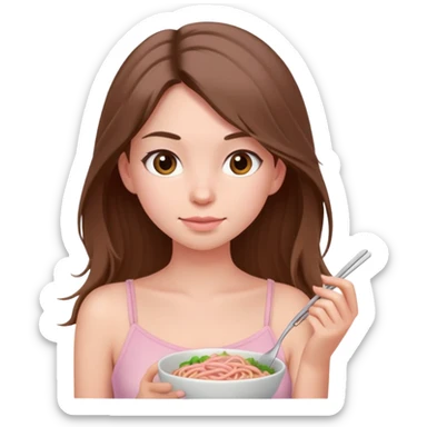 a long brown hair, northeastern girl wearing a soft pink spaghetti top sticker