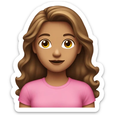 a girl with long brown hair and a pink t-shirt sticker